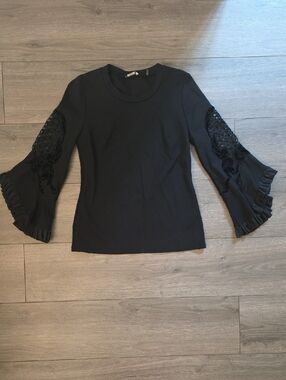 Kobi Halperin Black Embroidered Bell-Sleeve Long Sleeve Top
